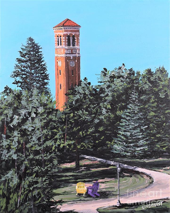 University Of Northern Iowa Painting - Summer Campanile by Tim Lindquist