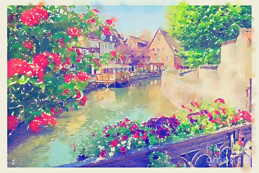 summer Colmar town near Strasbourg, France, watercolor style Digital Art by Ariadna De Raadt