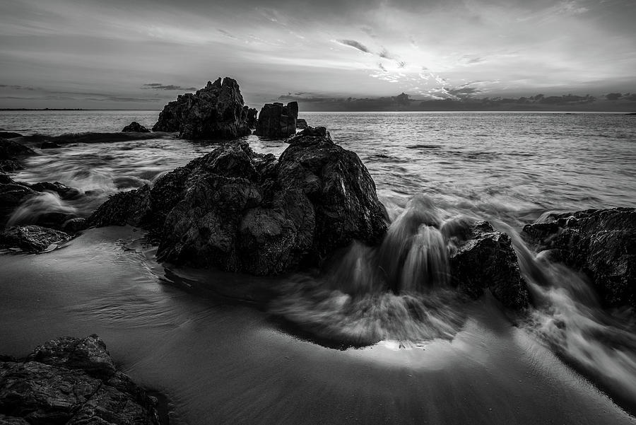 Summer Dawn at Marginal Way in Black and White Photograph by Kristen Wilkinson