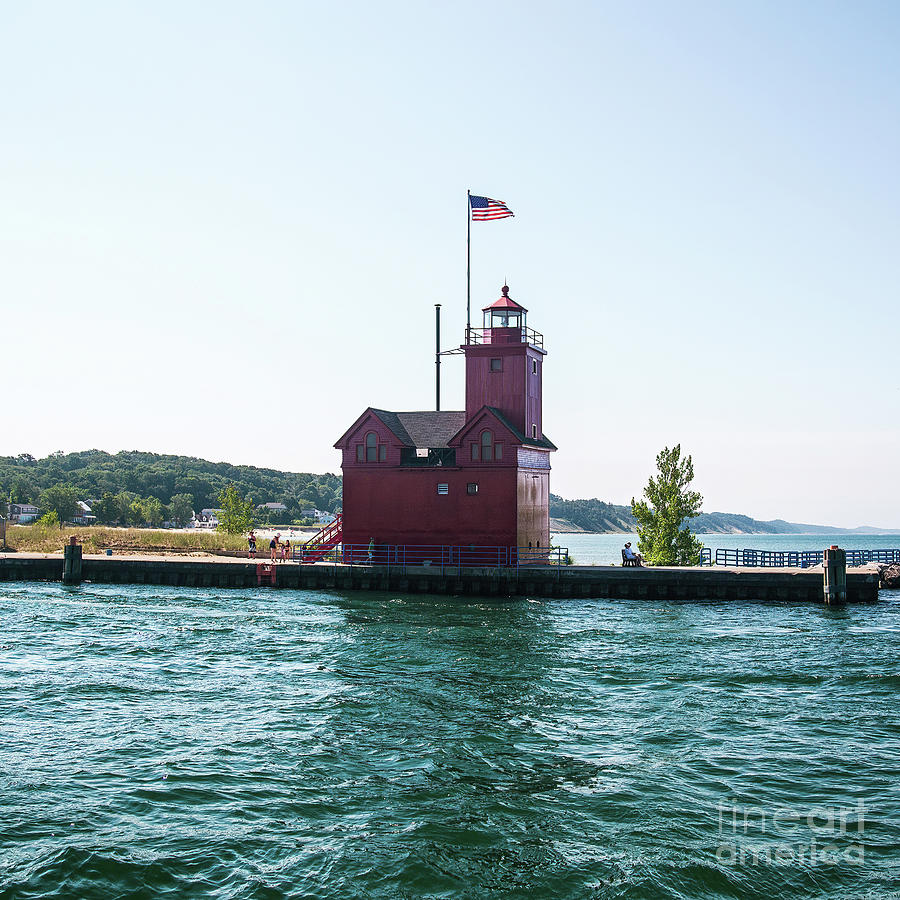 Architecture Photograph - Summer Day at the Big Red Lighthouse - square by Scott Pellegrin