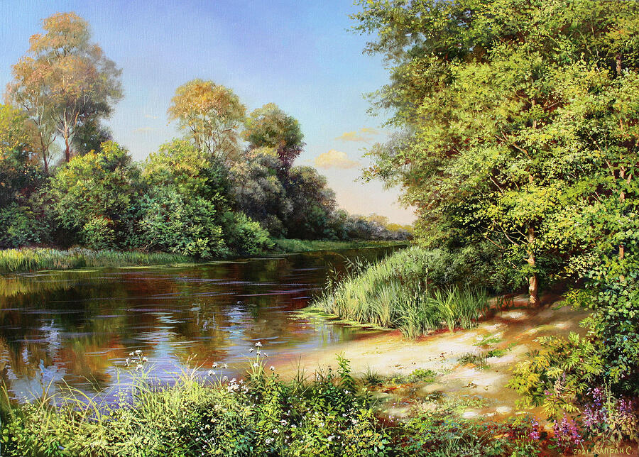 Summer Day By The River Painting By Serhiy Kapran - Pixels