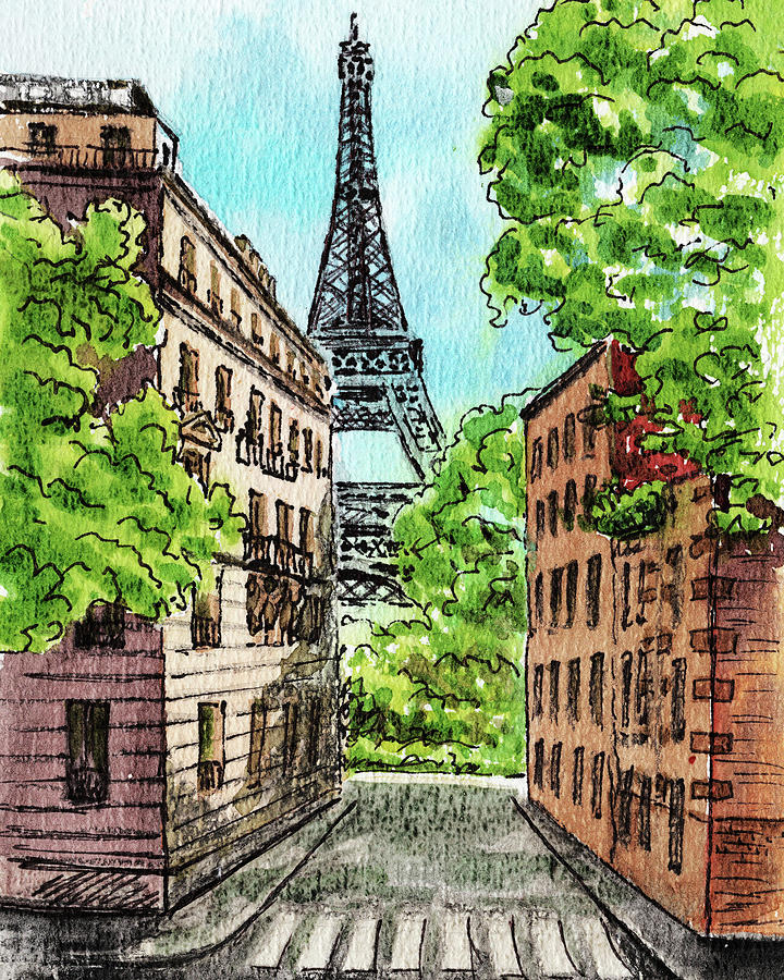 Summer Day In Paris Eiffel Tower Watercolor  Painting by Irina Sztukowski