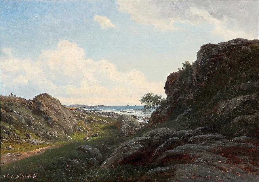 Summer day with rocks near the sea Painting by Georg Emil Libert