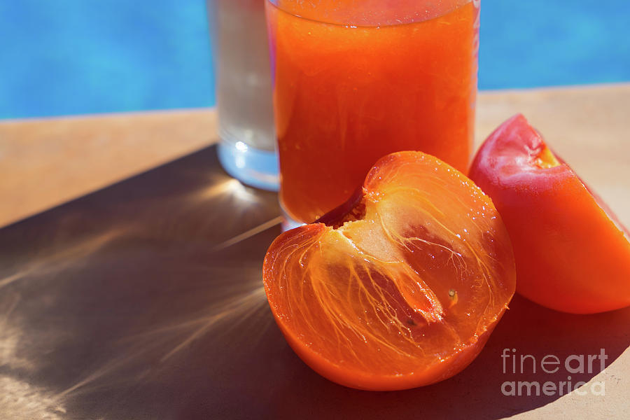Summer Dream, Fresh Persimmon Fruit By The Pool Photograph by Adriana Mueller