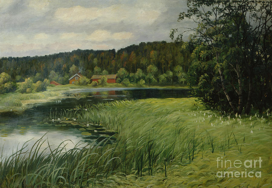 Summer evening at Bondi water, Asker  Painting by O Vaering by Gustav Wentzel
