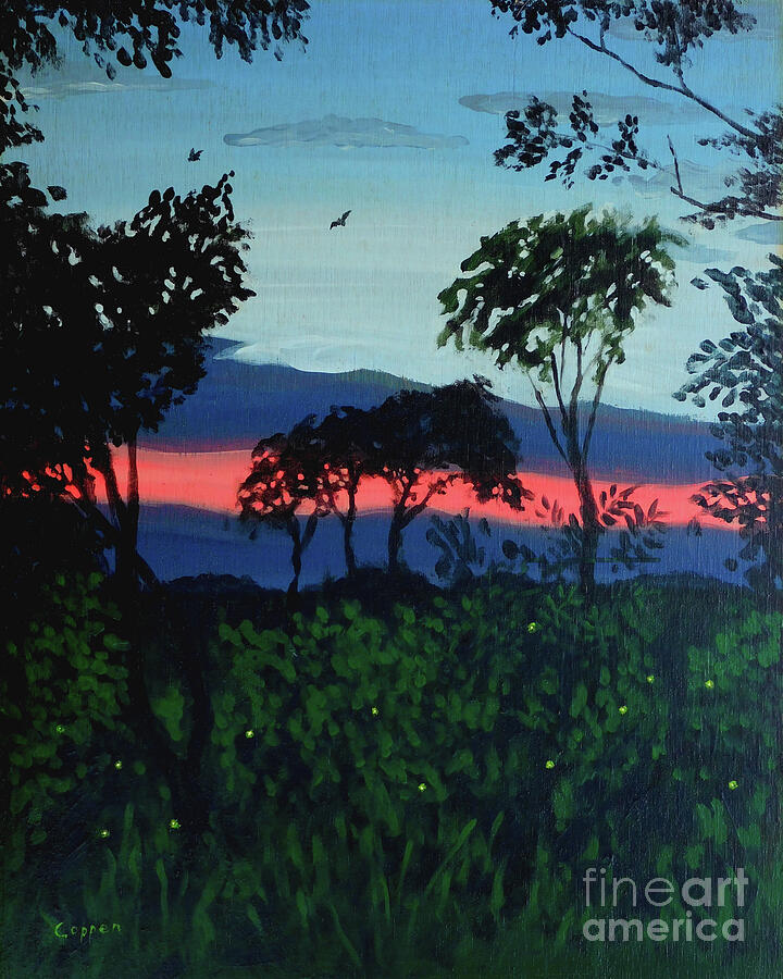 Summer Evening with Bats and Fireflies Painting by Robert Coppen