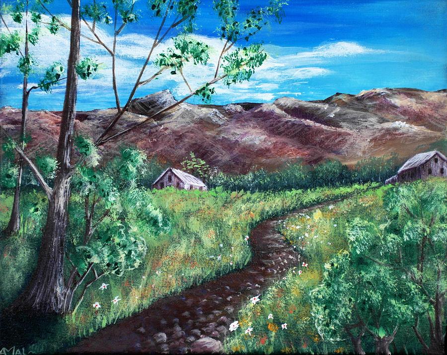 Countryside Painting - Summer Field and Mountains by Anastasiya Malakhova