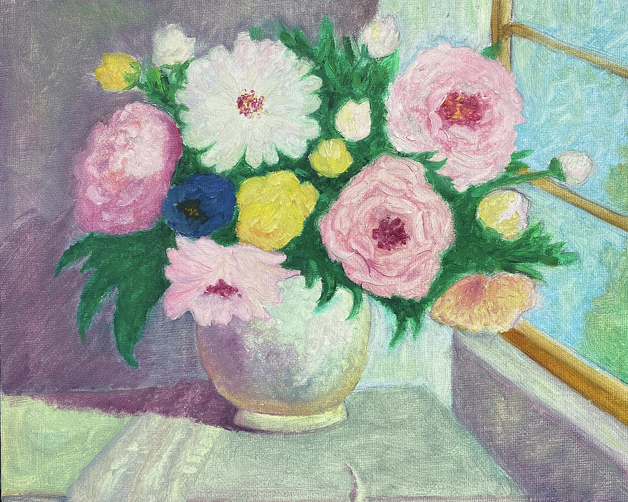 Summer Flowers In Vase Still Life Painting by Deborah League