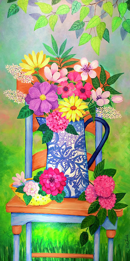 Summer Flowers on a Chair Painting by Valerie Drake Lesiak