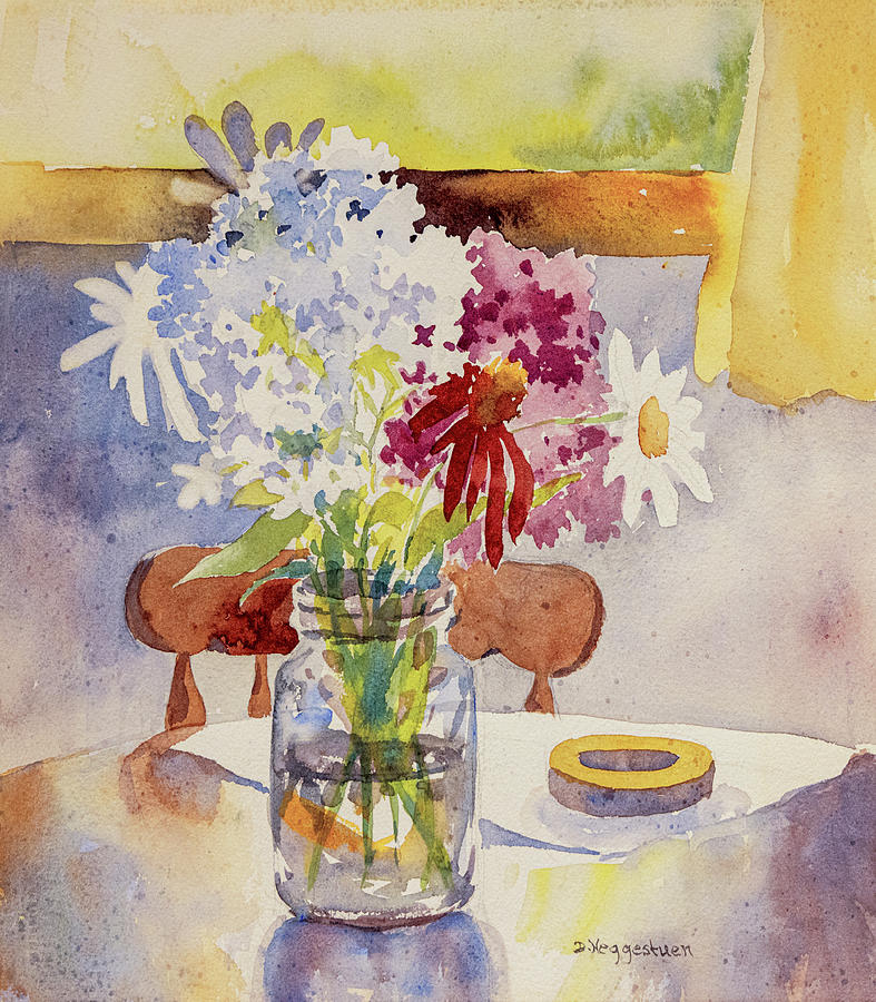 Summer Flowers on the Table - signed Painting by Patti Deters