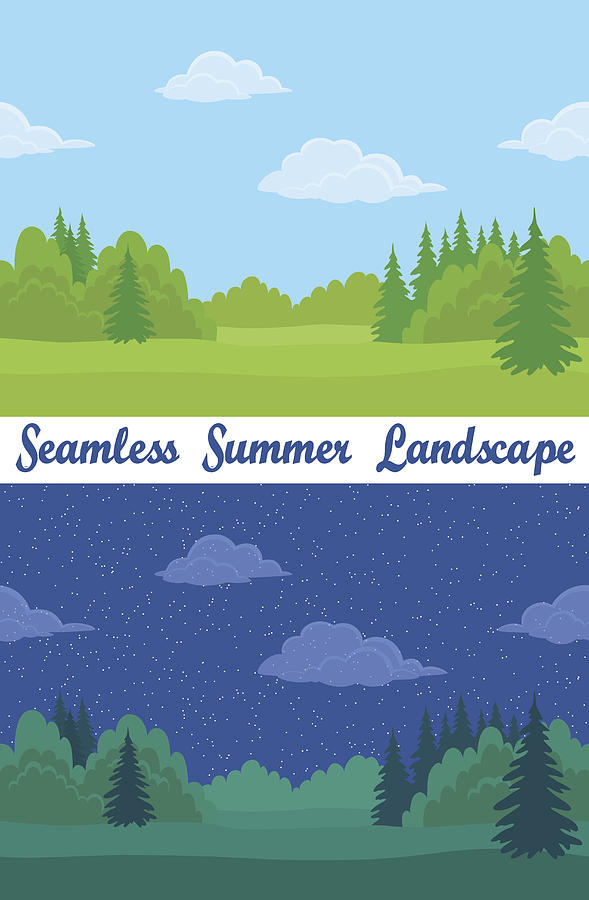 Summer Forest, Seamless Landscapes Drawing by Alexokokok