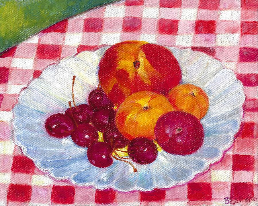 Peach Painting - Peaches and Cherries by Barbara Esposito