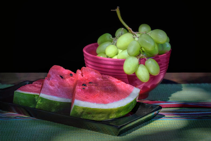 Summer Photograph - Summer Fruit - Watermelon and Grapes - No 4 by Nikolyn McDonald