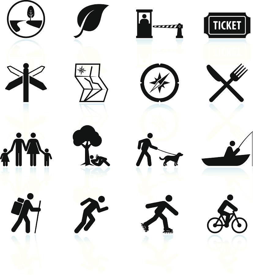 Summer fun and outdoor black & white vector icon set Drawing by Bubaone
