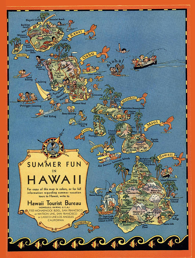 Summer Fun in Hawaii. - Map Digital Art by Owl Gallery - Fine Art America