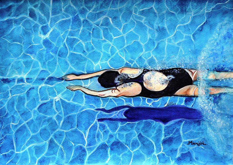 Summer fun Underwater swim  Painting by Manjiri Kanvinde