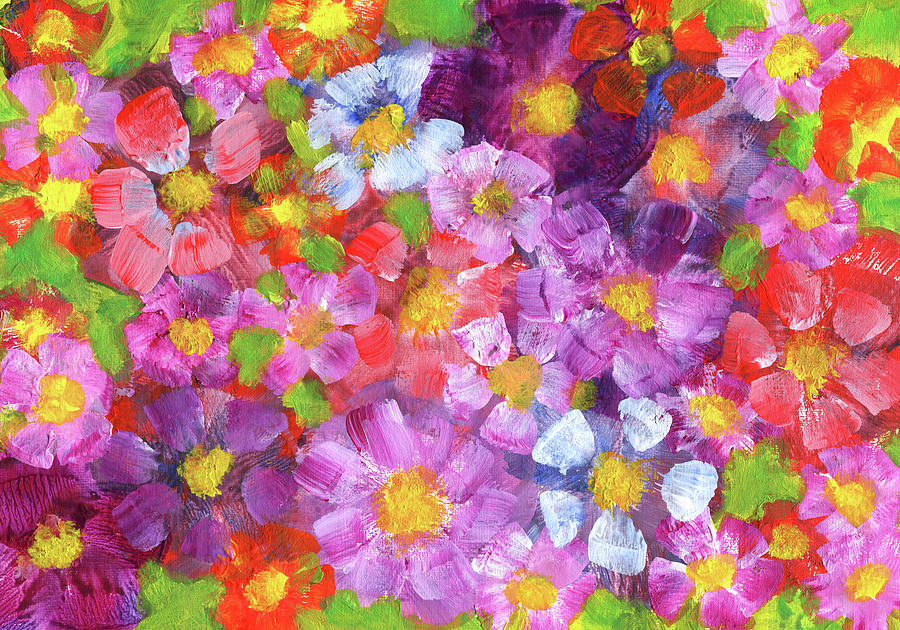 Summer garden abstract acrylic painting Painting by Karen Kaspar