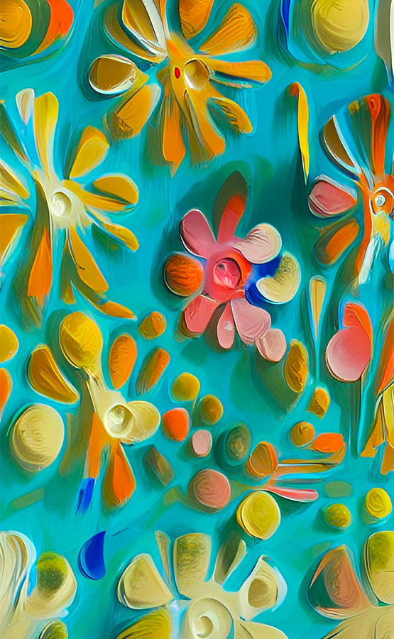 Summer Garden - whimsical 3d flowers Digital Art by Bonnie Bruno