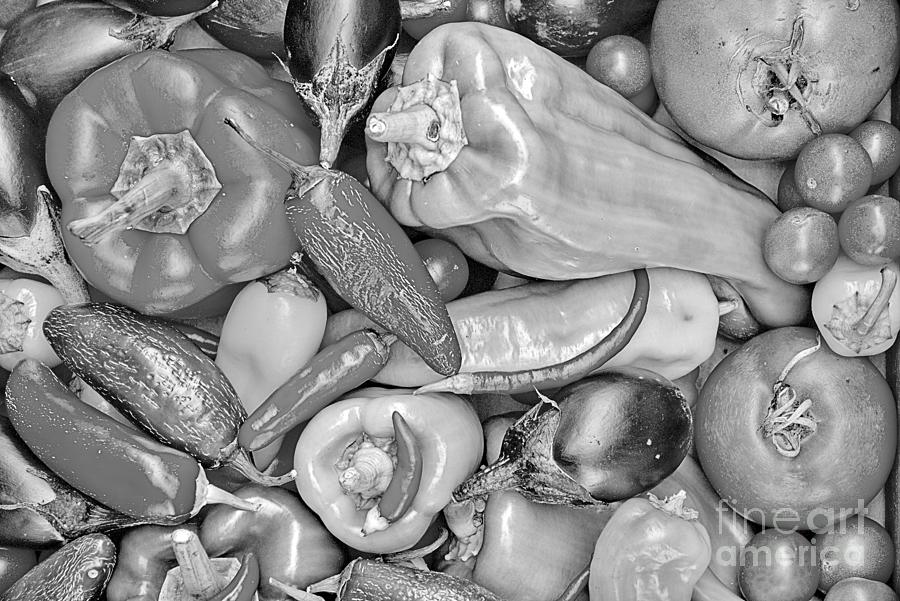 Summer Harvest Vegetable Medley Black And White Photograph by Adam Jewell