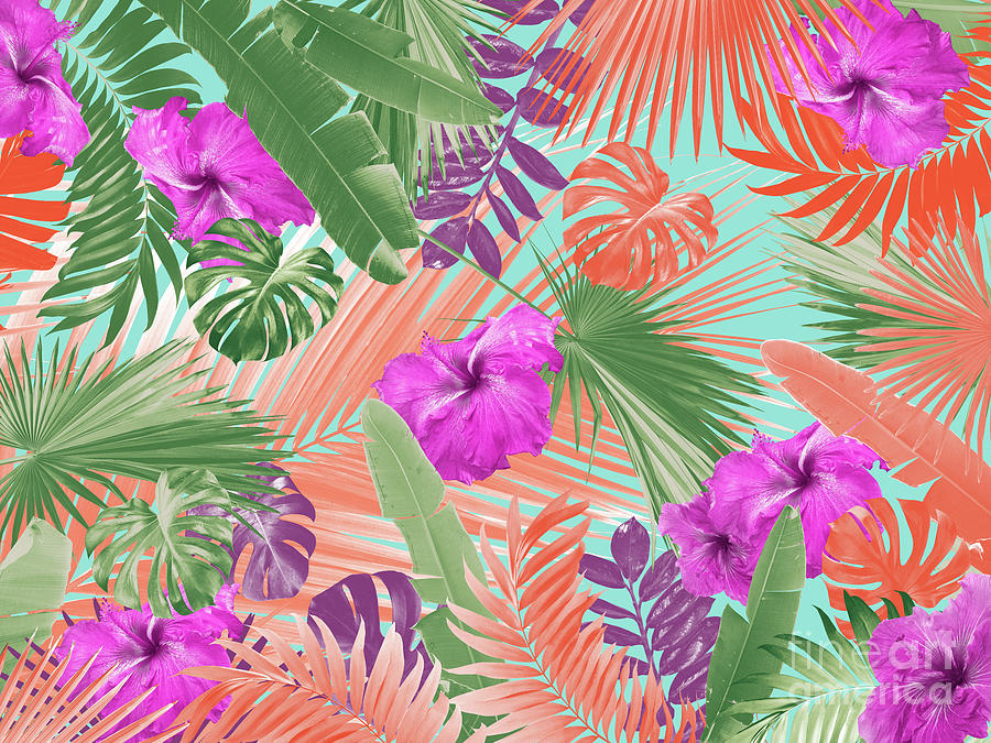 Summer Hibiscus Flower Jungle #2 #tropical #decor #art Mixed Media by ...