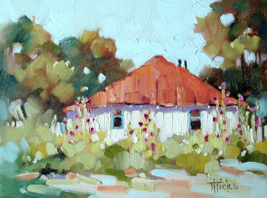 Summer Hollyhocks Painting by Joyce Hicks