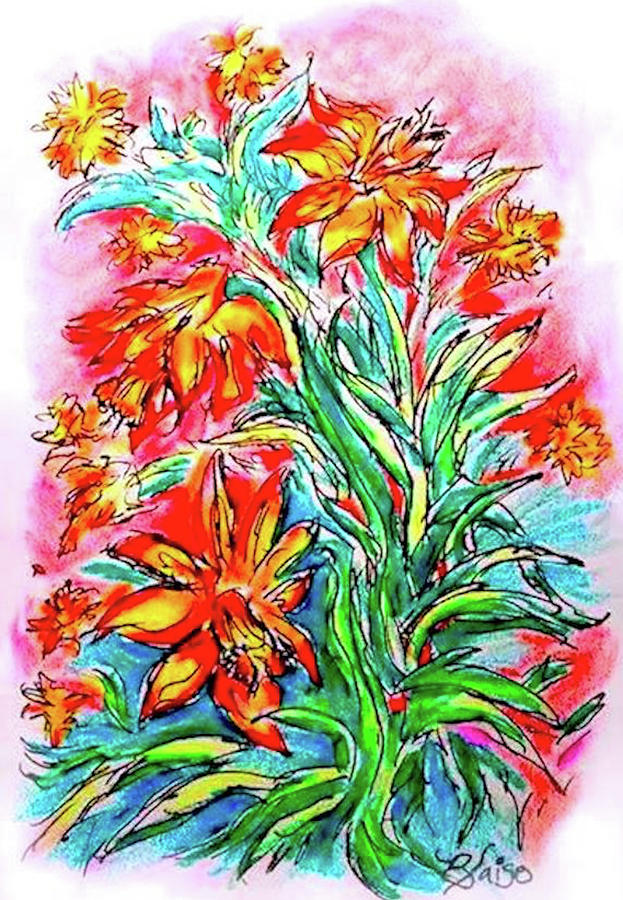 Summer Hot Flowers Drawing by Yvonne Blasy