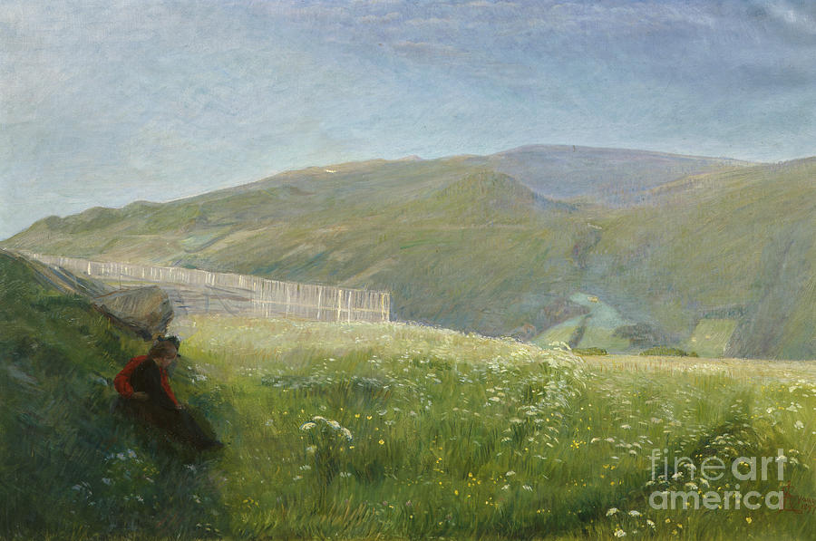 Summer landscape, 1897 Painting by O Vaering by August Eiebakke