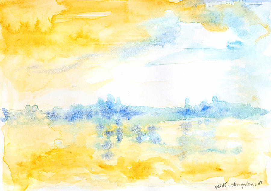 Abstract Painting - Summer Landscape in Yellow and Blue by Ingela Christina Rahm