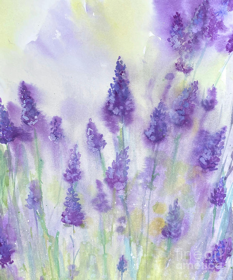 Summer Lavender Watercolor, Purple Flower Garden Digital Art by Amusing DesignCo