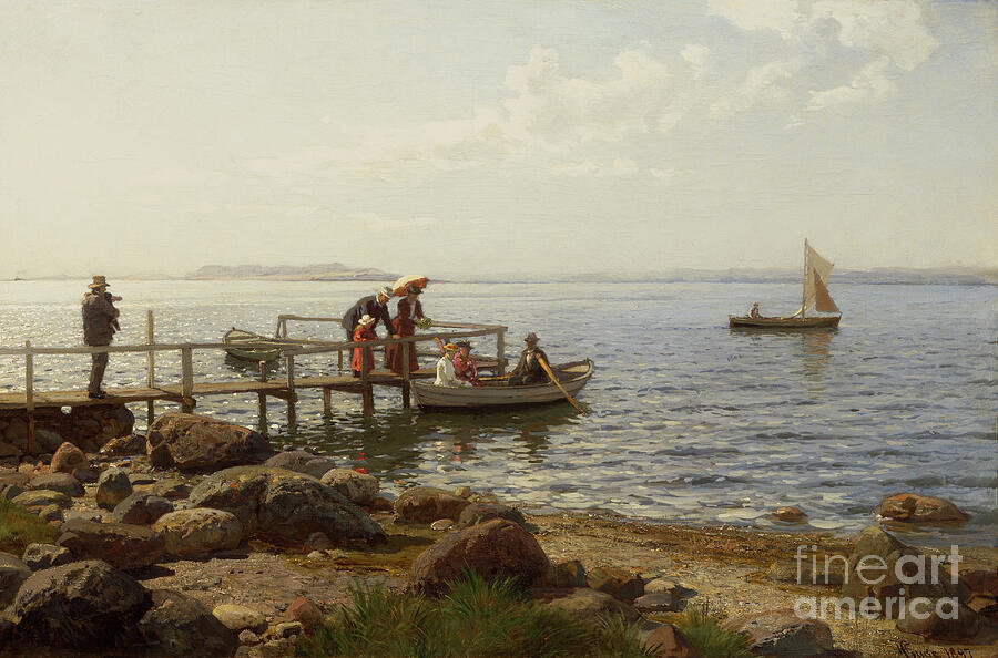 Summer life by the beach, 1897 Painting by O Vaering by Hans Gude ...