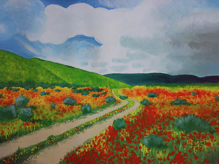 Summer Meadow, Painting of Trail through Little Flowers Painting by Aneta Soukalova