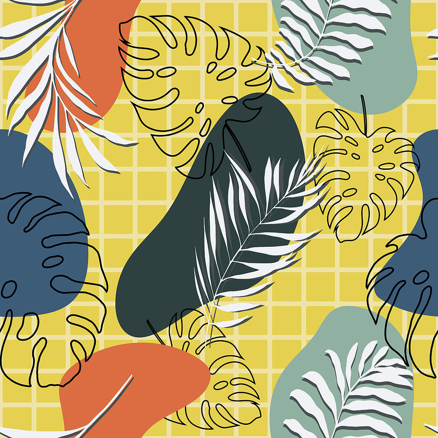 Summer memphis seamless pattern, abstract shapes and plants background, 80s  90s design Drawing by Julien - Pixels