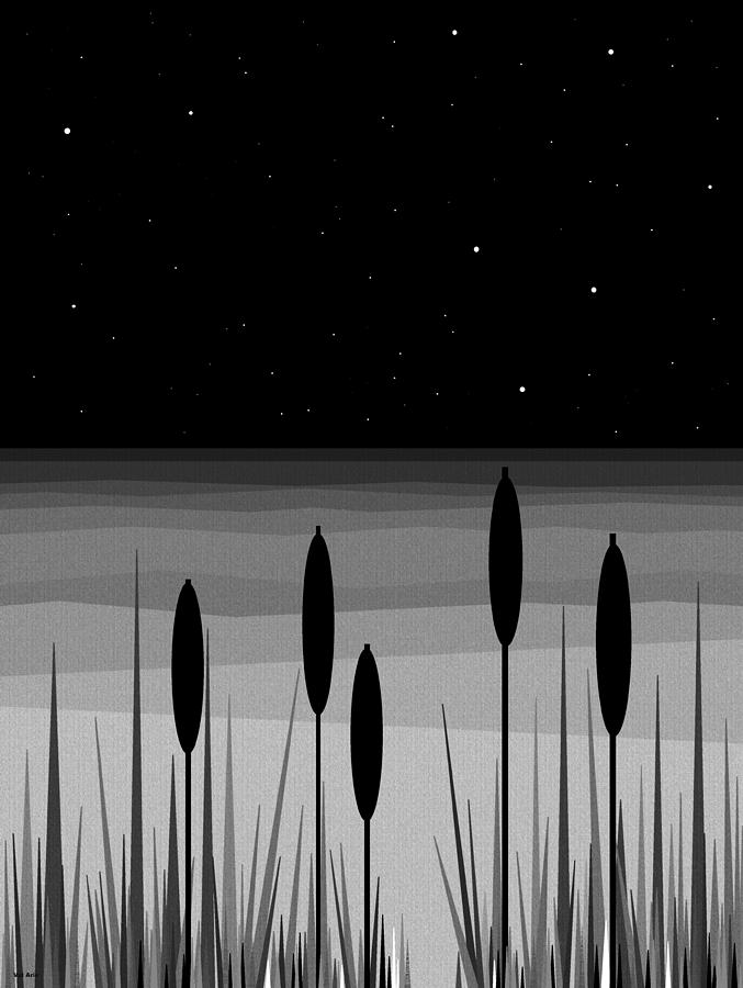 Summer Nights - Black and White Digital Art by Val Arie