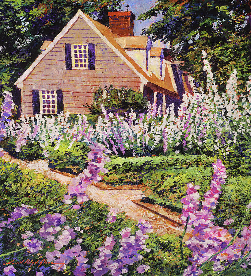 Summer Of Hollyhocks Painting by David Lloyd Glover