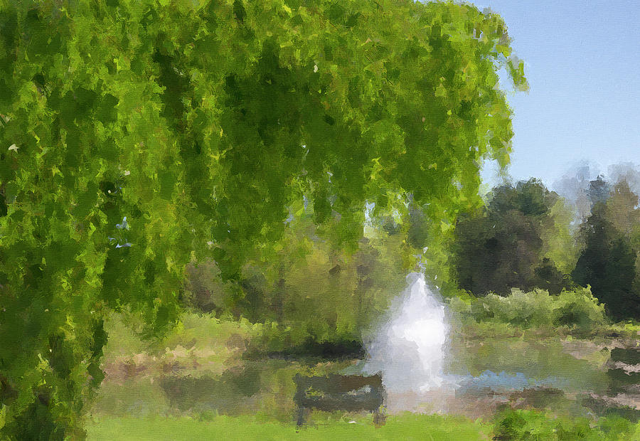 Summer Park Fountain Painting by Dan Sproul