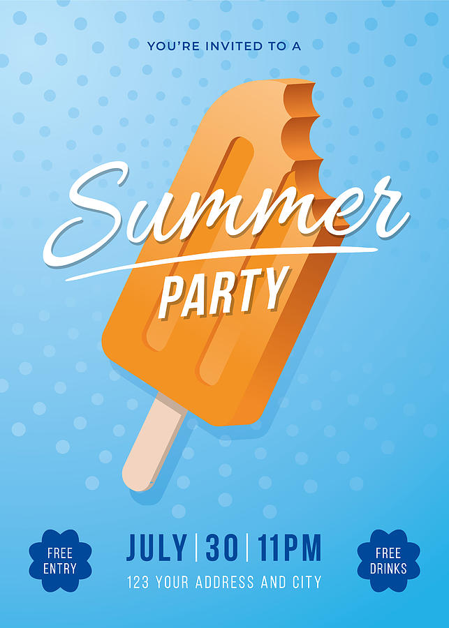 Summer Party Poster with Popsicles. Drawing by Discan
