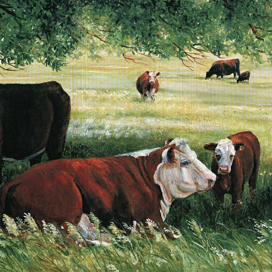 Cow Painting - Summer Pasture Cows by Toni Grote