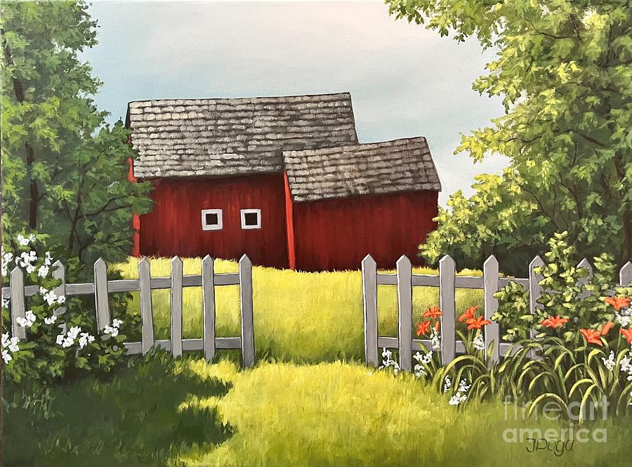 Red old country barns Painting by Inese Poga