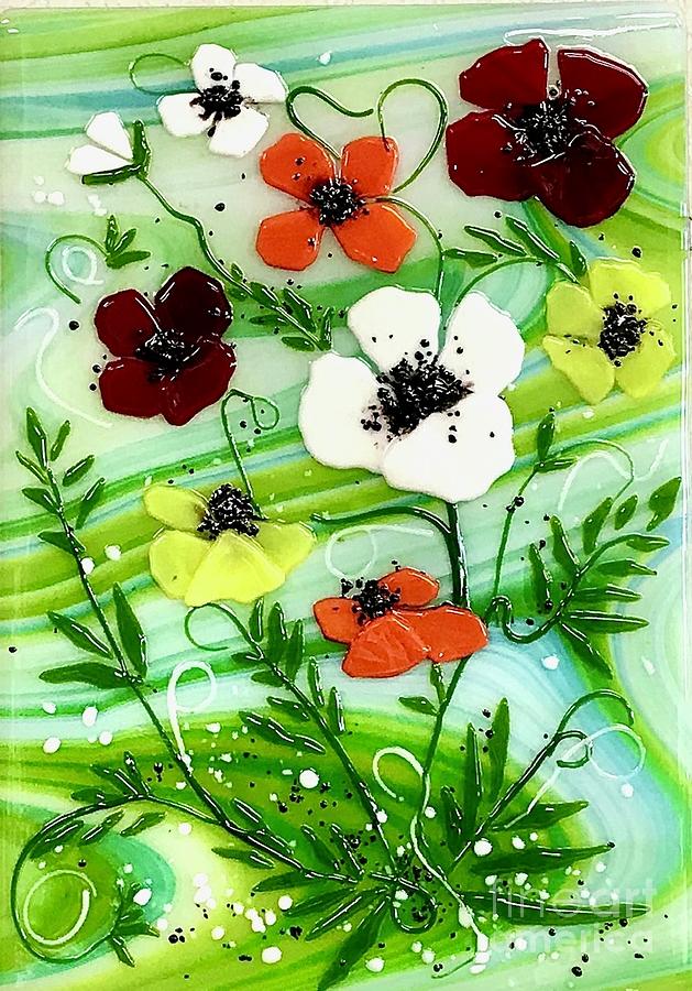 Summer Poppies Glass Art by Margaret Donat