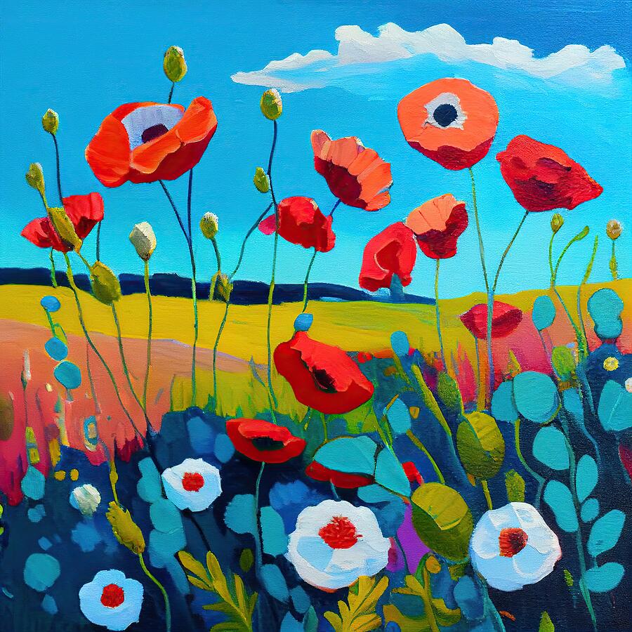 Abstract Painting - Summer Poppies by My Head Cinema