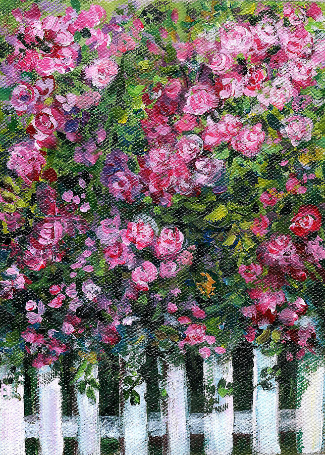 Summer rose garden Painting by Asha Sudhaker Shenoy