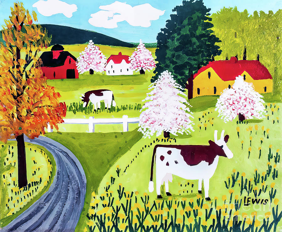 Summer Scene with Cows by Maud Lewis Painting by Maud Lewis