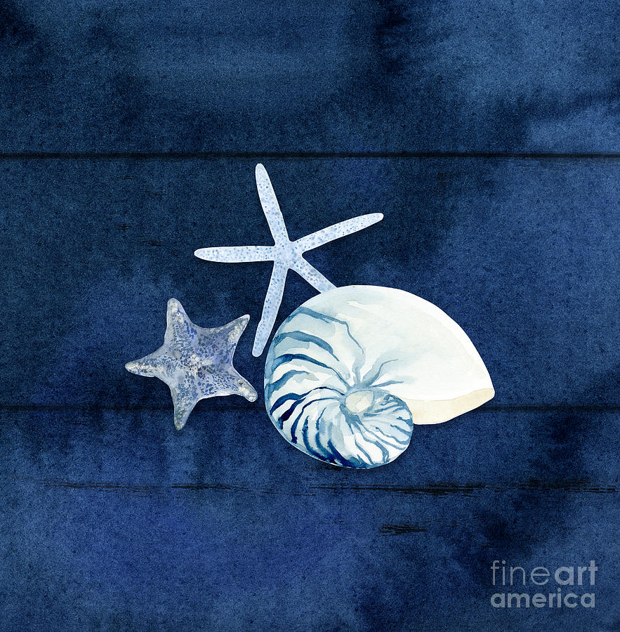 Summer Seas 6 Nautilus Shell and Starfish Painting by Audrey Jeanne Roberts