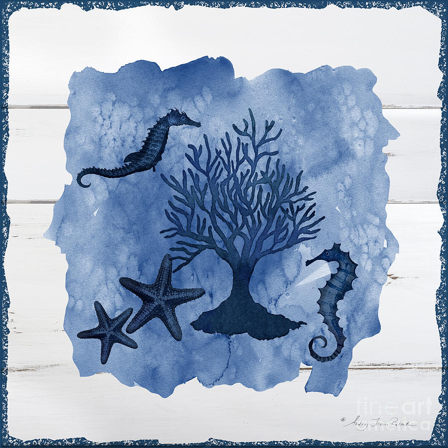 Summer Seas Seahorse Coral Starfish 2 Painting by Audrey Jeanne Roberts
