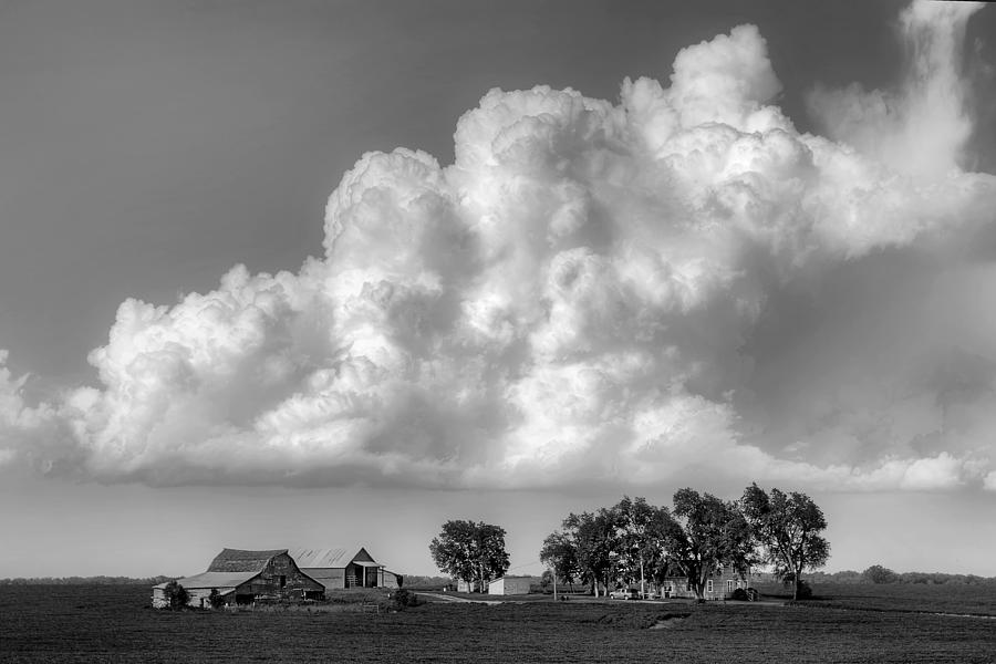 Summer Sky - Nebraska Farm - Black and White Photograph by Nikolyn McDonald