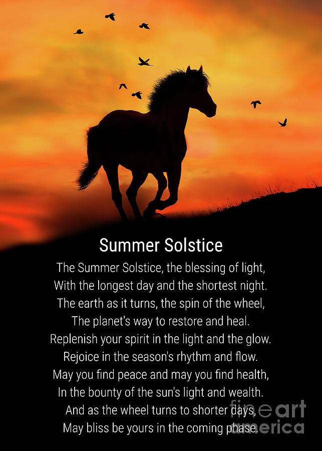 Summer Solstice Litha with Horse and Birds Blessing Poem Photograph by