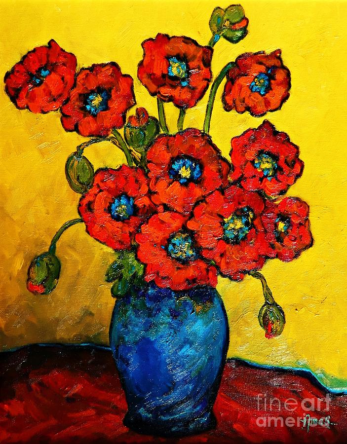 Summer Still Life with Poppies Flowers Painting by Amalia Suruceanu
