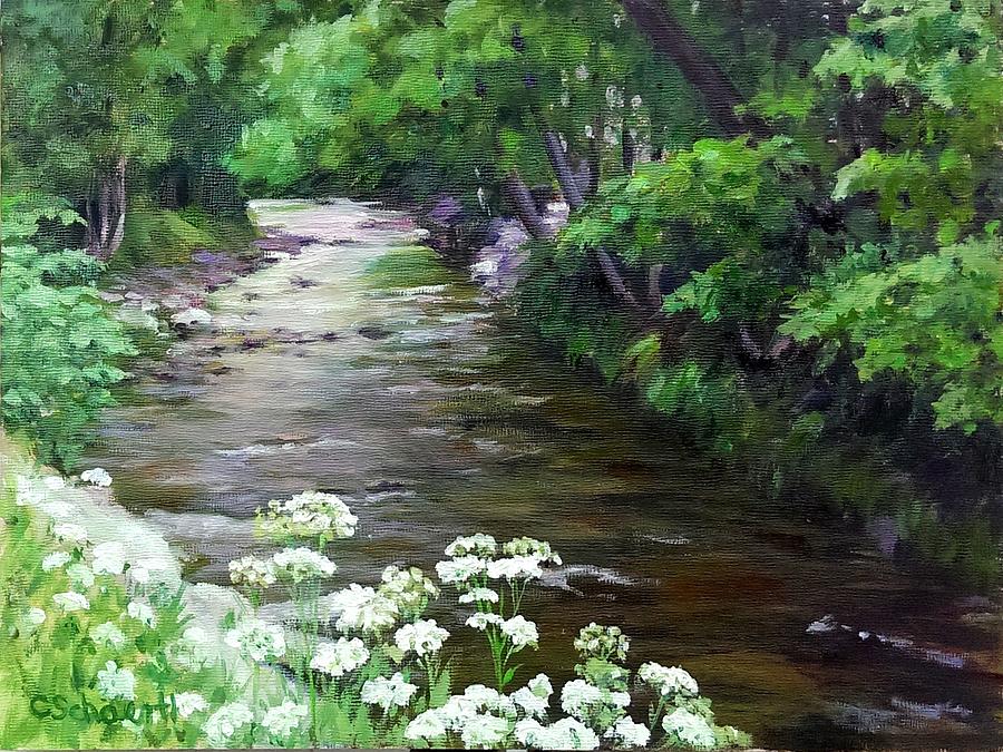 Summer Stream Painting by Connie Schaertl