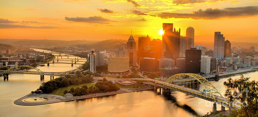 Summer Sunburst Over Pittsburgh Panorama Photograph by Adam Jewell
