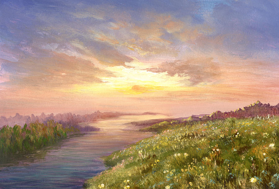 Summer sunset, oil painting Drawing by Pobytov